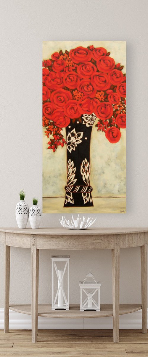 Red Roses with Viennese Vase by Karen Rieger