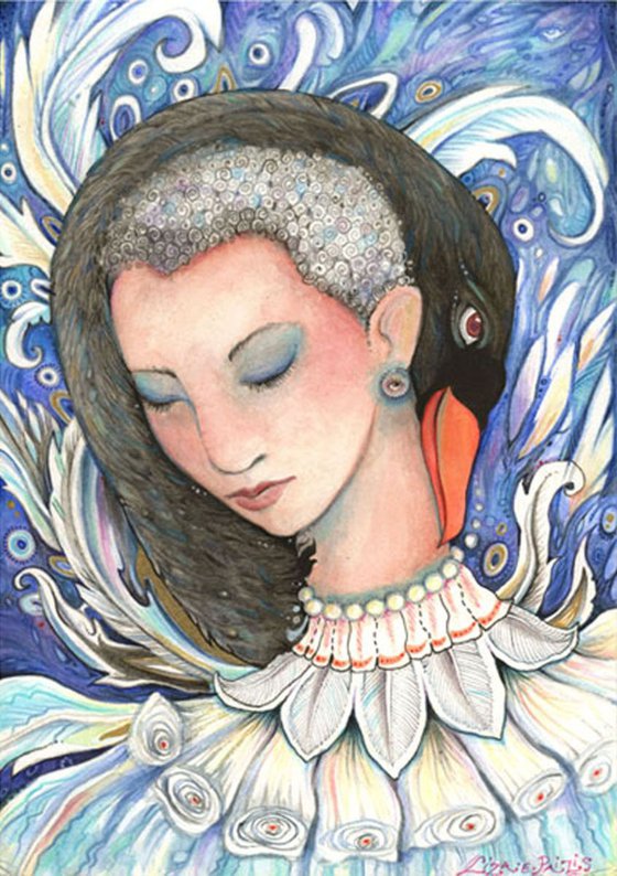 Leda and the Swan original mythological painting of a girl and swan