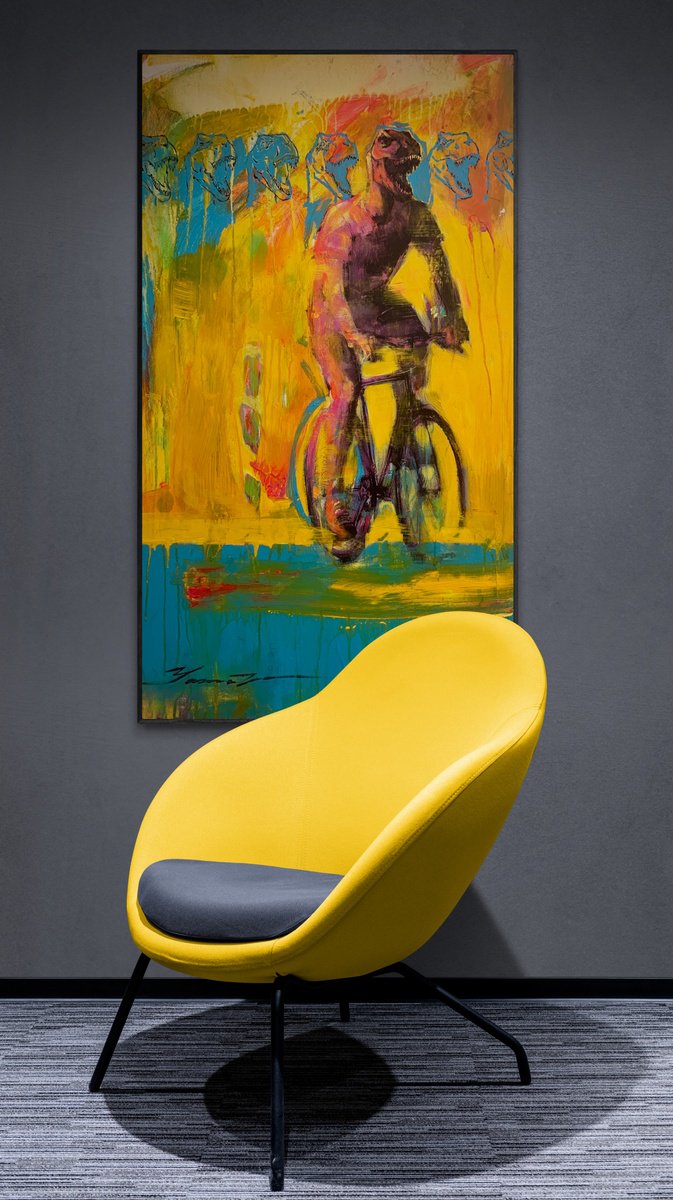 Urban And Pop Portrait Acrylic Painting By Yaroslav Yasenev, 22 X 39", Cyclosaurus, Original Artwork