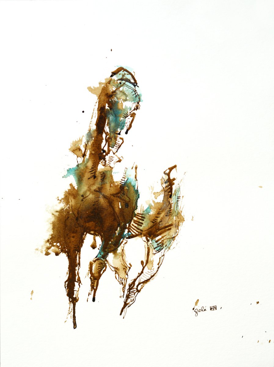 Expressive Animal Acrylic Painting By Benedicte Gele, 12 X 16, Equine Nude 20A, Original Artwork