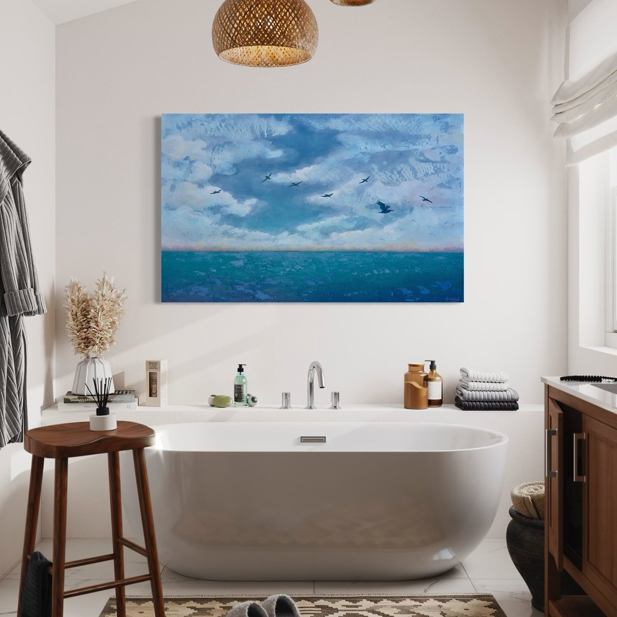 Impressionistic Landscape Acrylic Painting By Lisbeth Ascanio, 48 X 30", - Seascape #12 - ?, Original Artwork