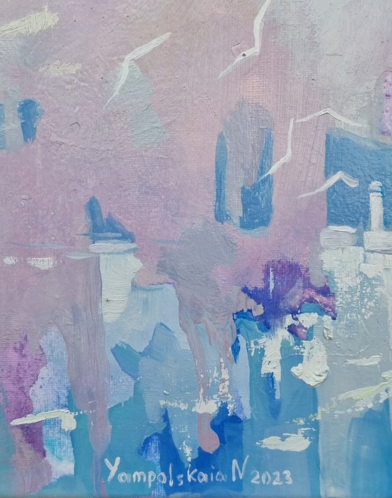 Sea. Spilled pink sky diptych1