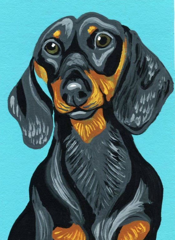 ACEO ATC Original Miniature Painting Dachshund Doxie Pet Dog Art-Carla Smale