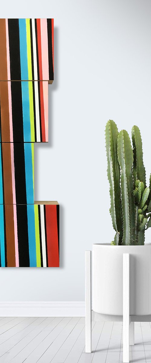 Stripes 4 Boxs Abstract 12x33x2" Modern by Bo Kravchenko by Bo Kravchenko