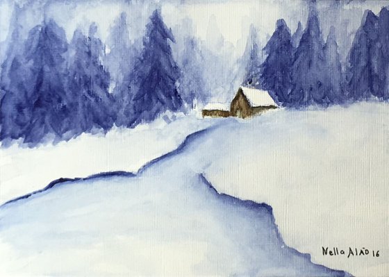 Lodge in winter forest
