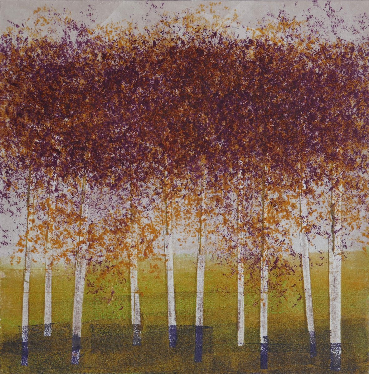 Impressionistic Landscape Limited Edition Print By Sue Roe, 9 X 9", Autumn Leaves, Original Artwork