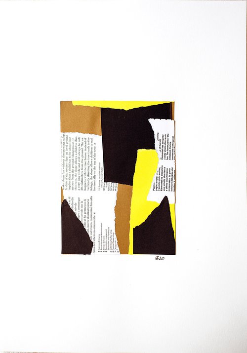 Minimalistic collage. Small artwork. Madrid series. 5. Yellow, black and white. abstract interior gallery wall composition office home decor recycle by Sasha Romm