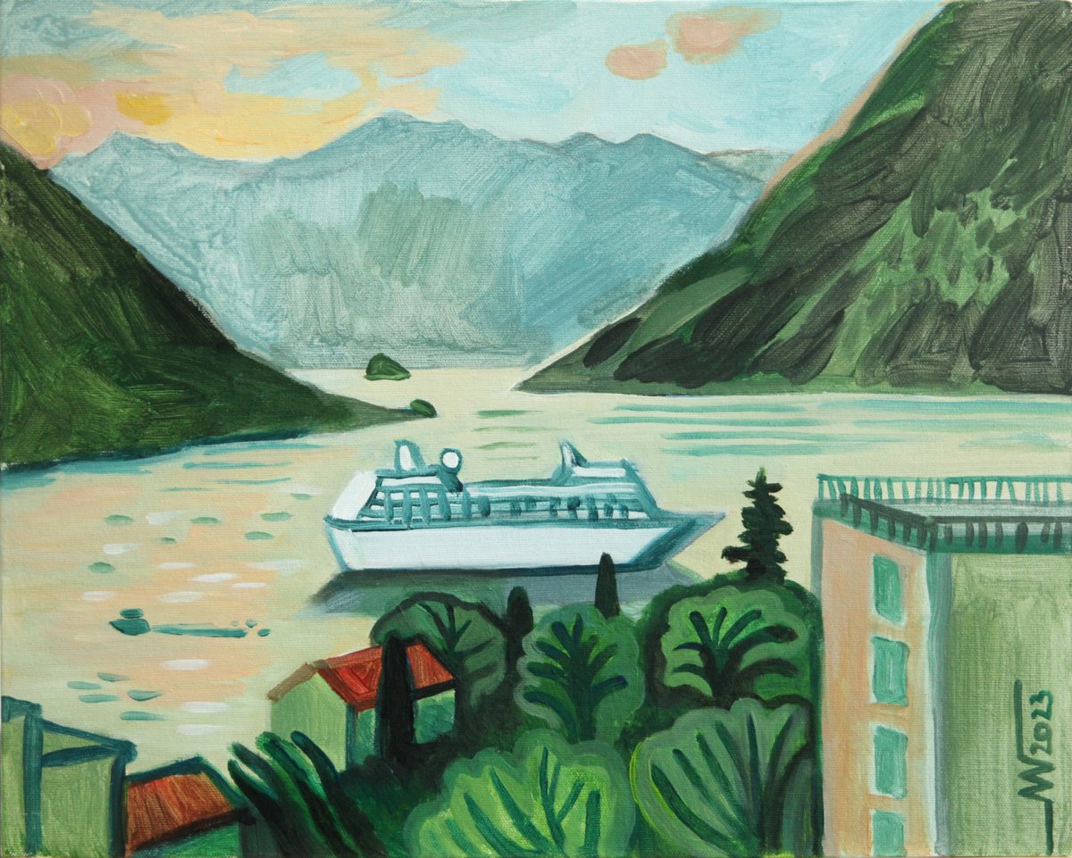 Landscape Acrylic Painting By Marina Gorkaeva, 20 X 16", View From The Window, Original Artwork