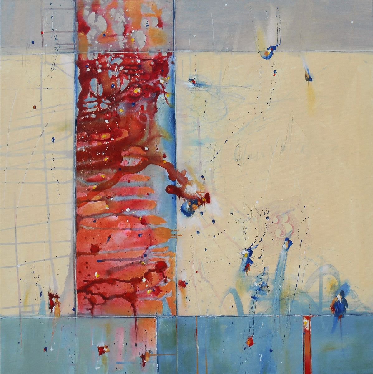 Geometric Abstract Oil Painting By Cynthia Ligeros, 36 X 36, The Brightness Of Air, Original Artwork