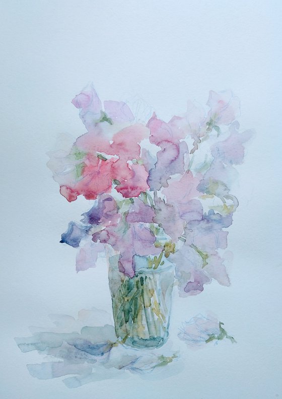 Sweet pea.  Original watercolour painting 2021