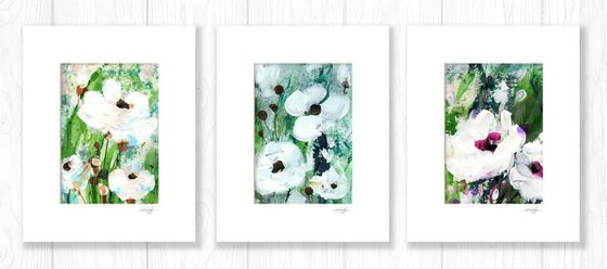 Abstract Floral Collection 6 - 3 Flower Paintings in mats by Kathy Morton Stanion