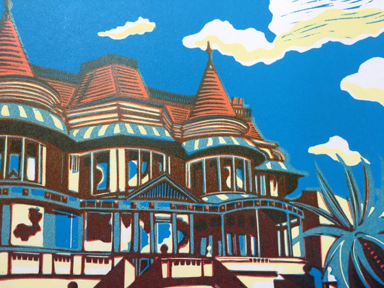 East Cliff Hall (The Russell-Cotes Art Gallery and Museum) - Signed original linocut print edition of 50