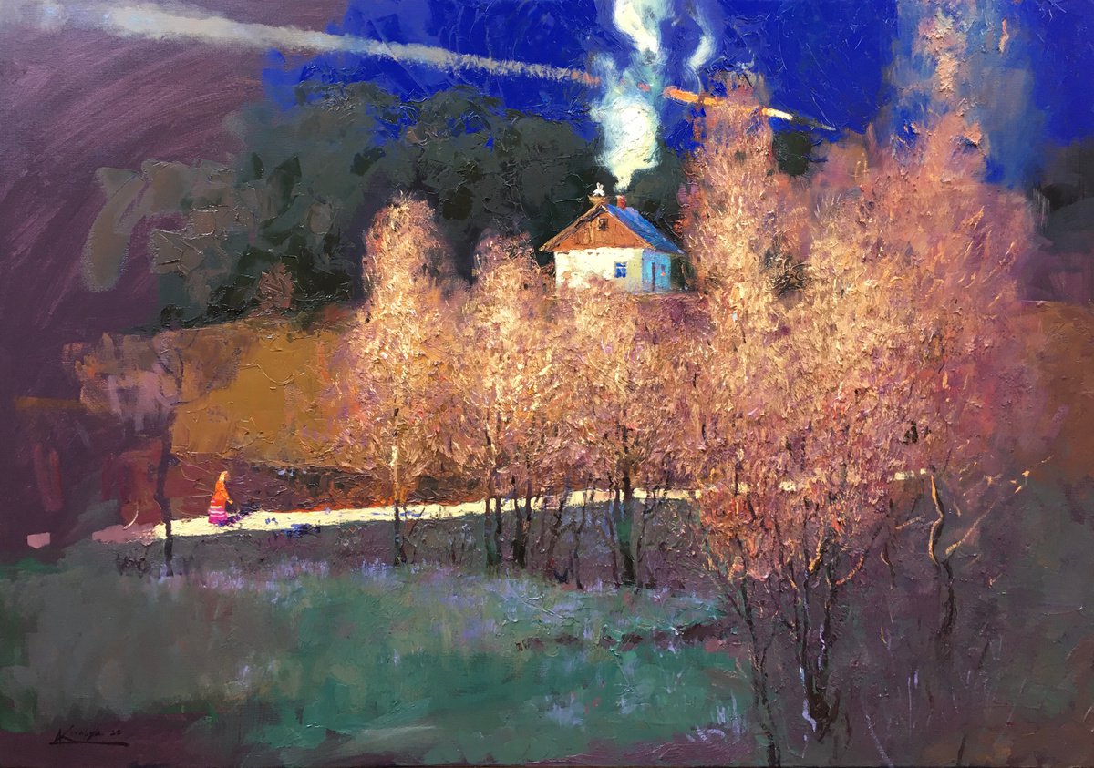 Impressionistic Landscape Oil Painting By Andrii Kovalyk, 46 X 32, Disturbed Peace, Original Artwork