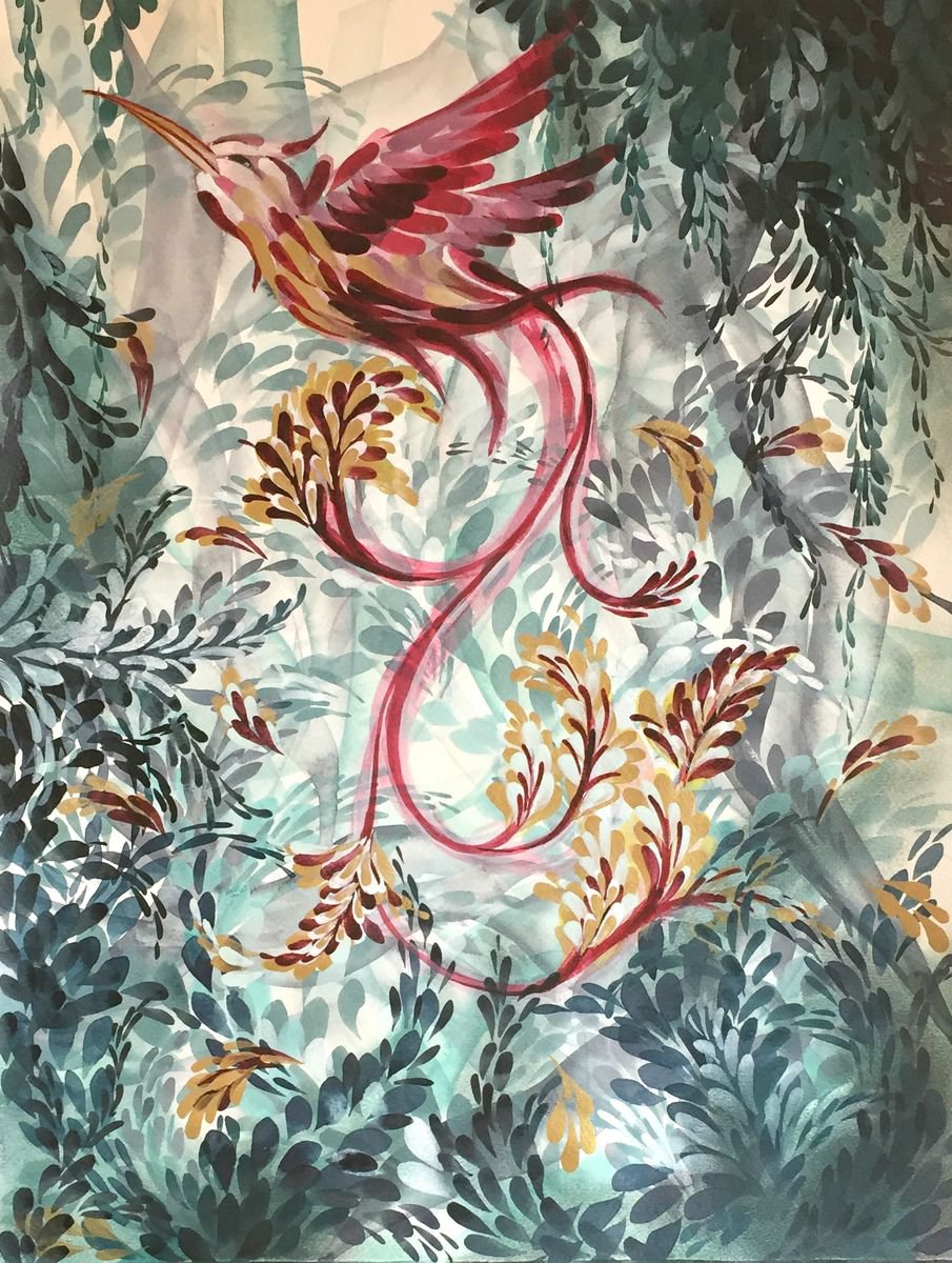 Organic Animal Acrylic Painting By Shushanik Karapetyan, 21 X 27", The Flight Of Spring, Original Artwork