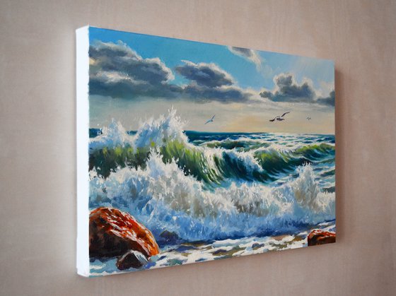 A seascape with crushing waves