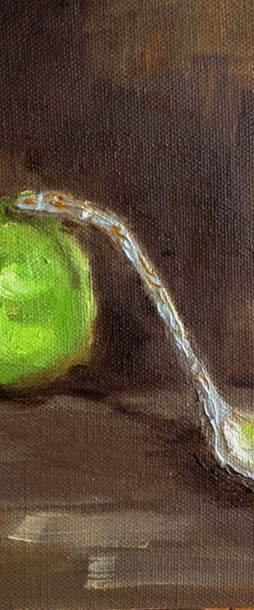 Silver Spoon with Lime  Impressionist Still Life by Rebecca Pells