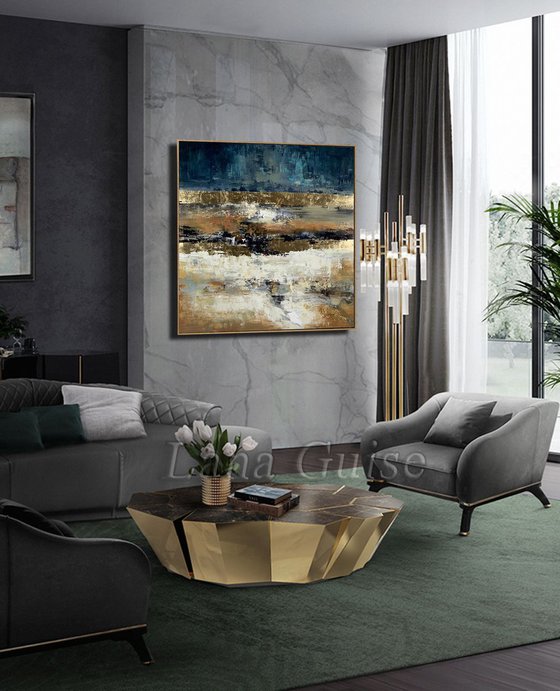 Abstract Painting - Perfect Balance - 40" Large Original Gold Leaf Soft Earth Colors