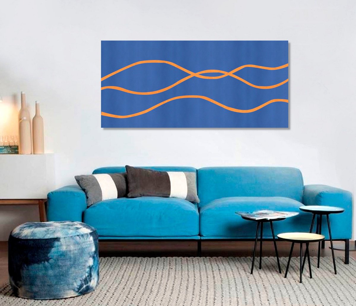 Abstract Landscape Acrylic Painting By Marina Krylova, 59 X 28", Minimalistic Landscape #53, Original Artwork