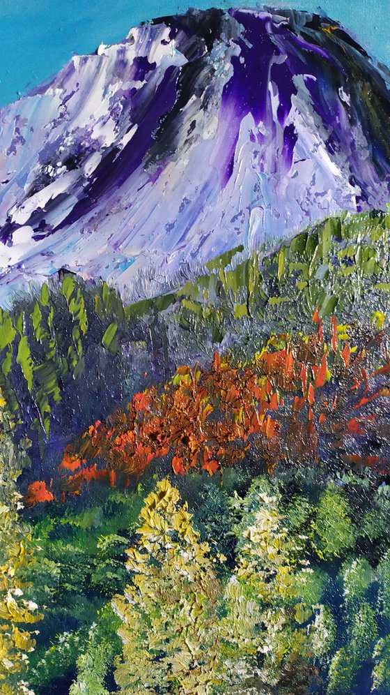 Touch the sky, original autumn landscape with mountains and trees, bedroom art