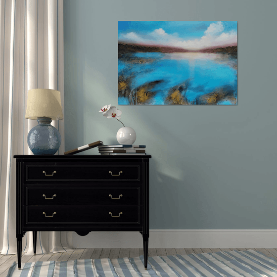 A XL large original semi-abstract beautiful structured mixed media painting of a seascape "Dream"