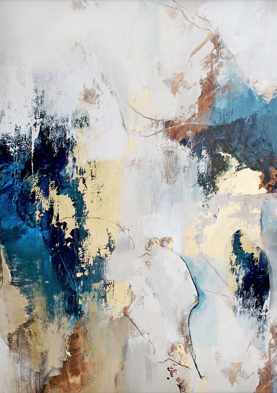 "Flow 2" Blue gold abstract acrylic art