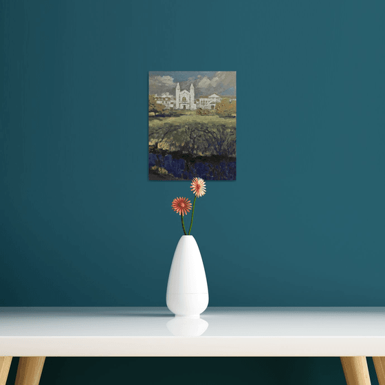 Original Oil Painting Wall Art Signed unframed Hand Made Jixiang Dong Canvas 25cm × 20cm Cityscape King's College Chapel Small Impressionism Impasto