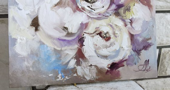 White flowers painting on canvas