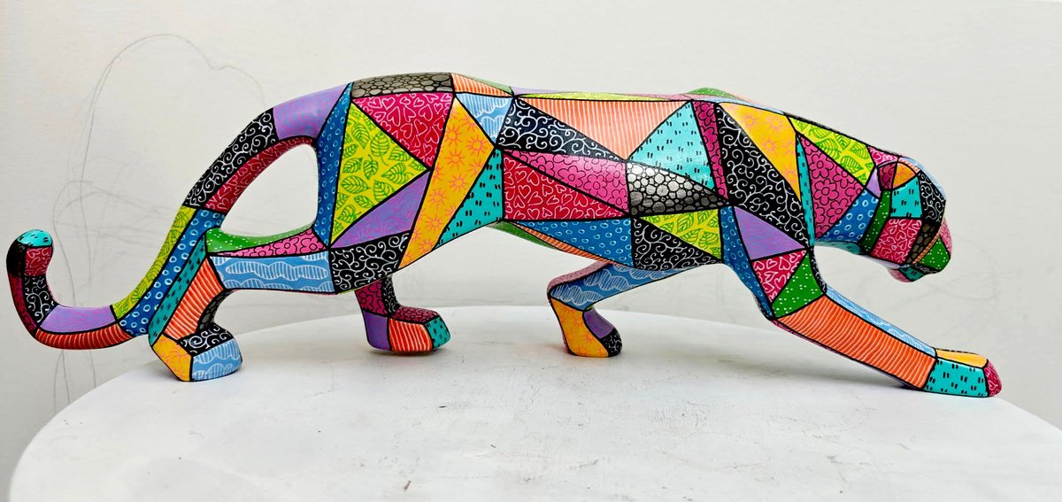 Urban And Pop Animal Sculpture By Vio Valova, 18 X 6", Wild Cat, Original Artwork