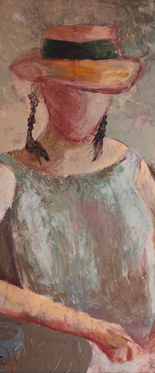 Cup of Coffee. Lover - Original Faceless Woman Portrait on Canvas by Dasha Pogodina