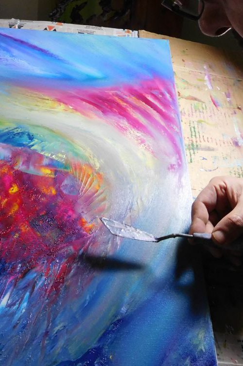 Soft fancy - 50x70 cm,  Original abstract painting, oil on canvas by Davide De Palma