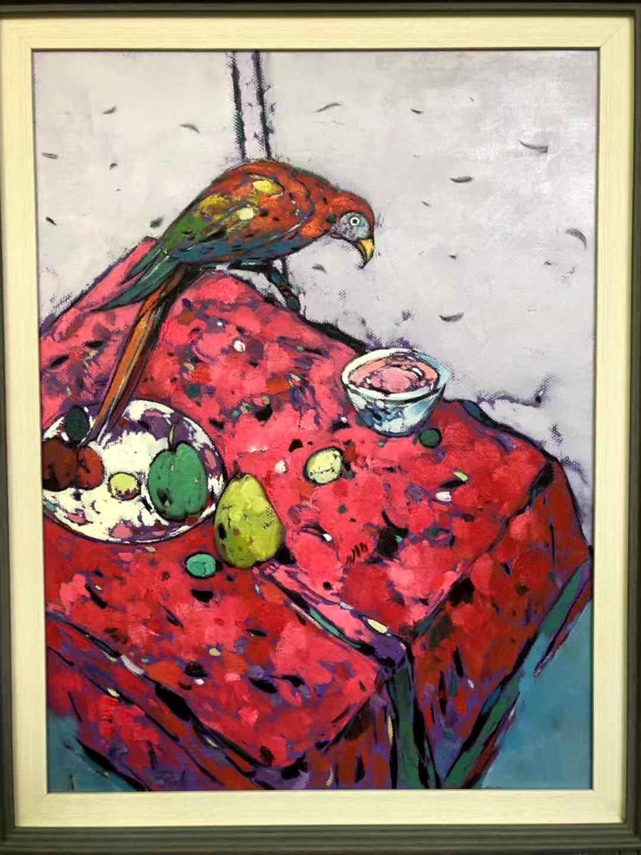 Impressionistic Botanical Oil Painting By Kunlong Wang, 24 X 31", Original Still Life Oil Painting, Original Artwork