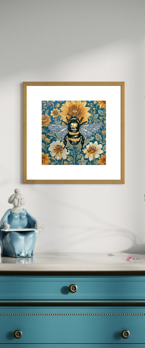 Bumblebee – Original Reduction Linocut Print by Jennie Smallenbroek