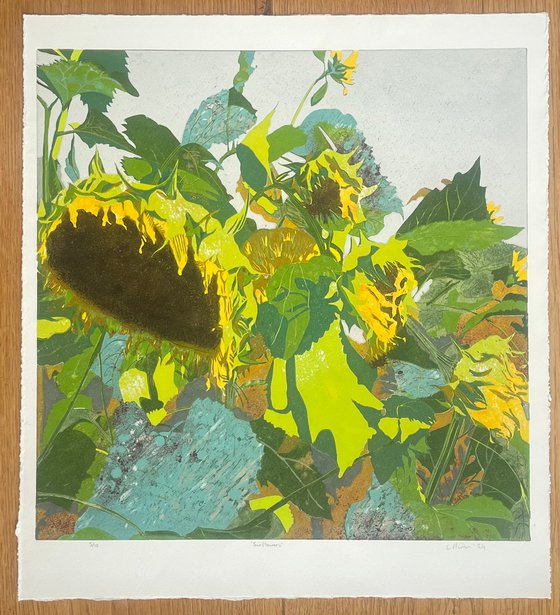 Linocut Print - Sunflowers