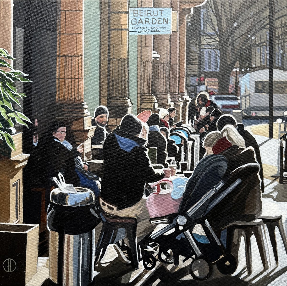 Impressionistic Portrait Acrylic Painting By Joseph Lynch, 20 X 20, Cafe Culture London, Original Artwork