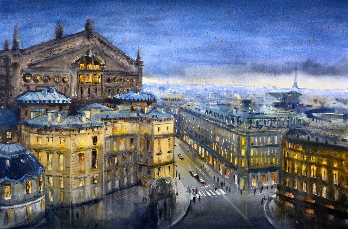 Paris opera house Paris France 53x35cm 2020 by Nenad Koji? watercolorist