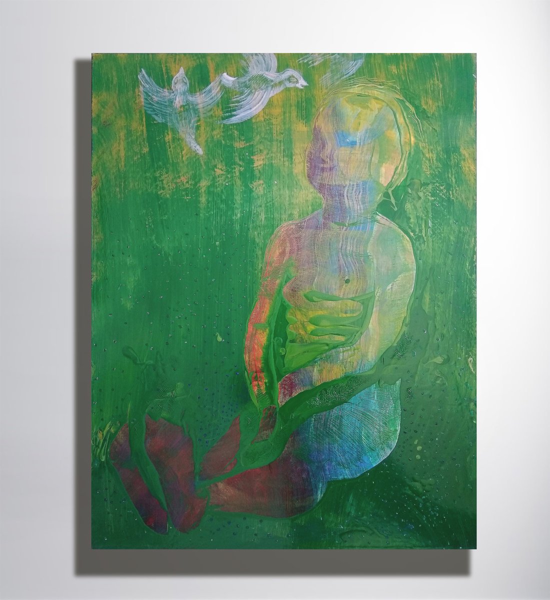 Impressionistic Portrait Acrylic Painting By Marya, 28 X 35", "Peace", Original Artwork