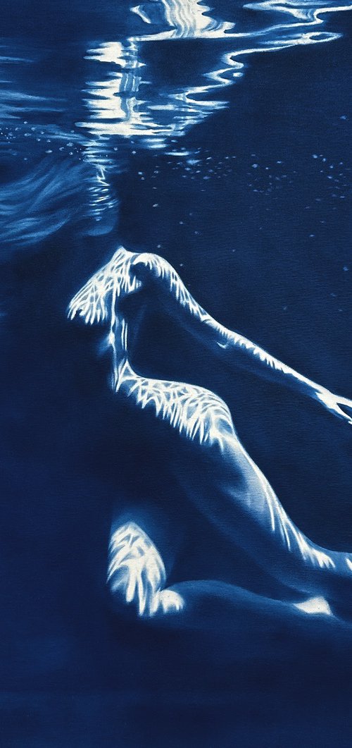 In the Current - Blue Nude Underwater Mermaid by Julia Shilo