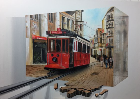 3D red tram