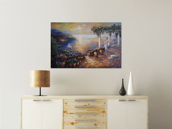 Romantic evening, Amalfi Coast, large romantic painting original oil