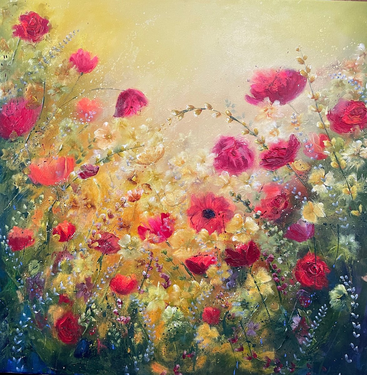 Expressive Botanical Acrylic Painting By Emma Sian Pritchard, 30 X 30, Secret Garden, Original Artwork
