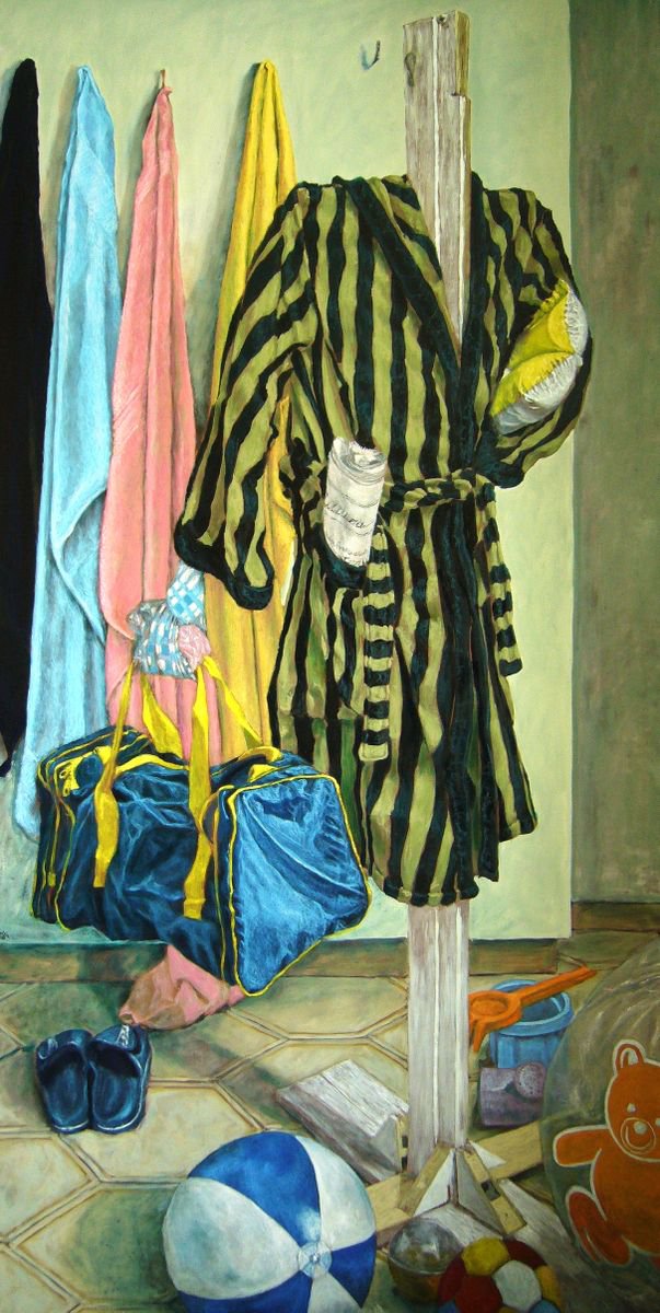 Surrealistic Still Life Oil Painting By Antonio Mele, 40 X 79, Ludoacqua, Original Artwork