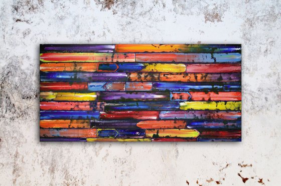 "Slip Through The Cracks" - Original PMS Abstract Oil Painting On Wooden Panel - 48" x 24"