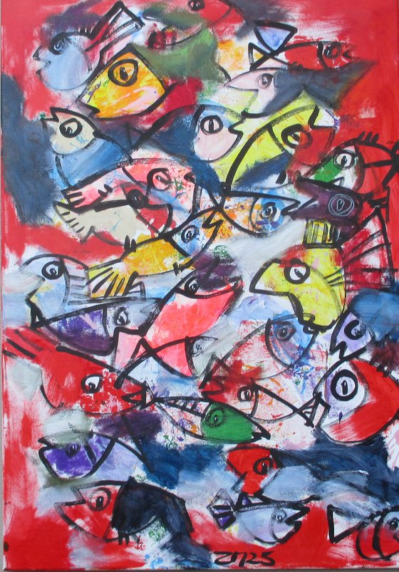 coloured fishes jumping
