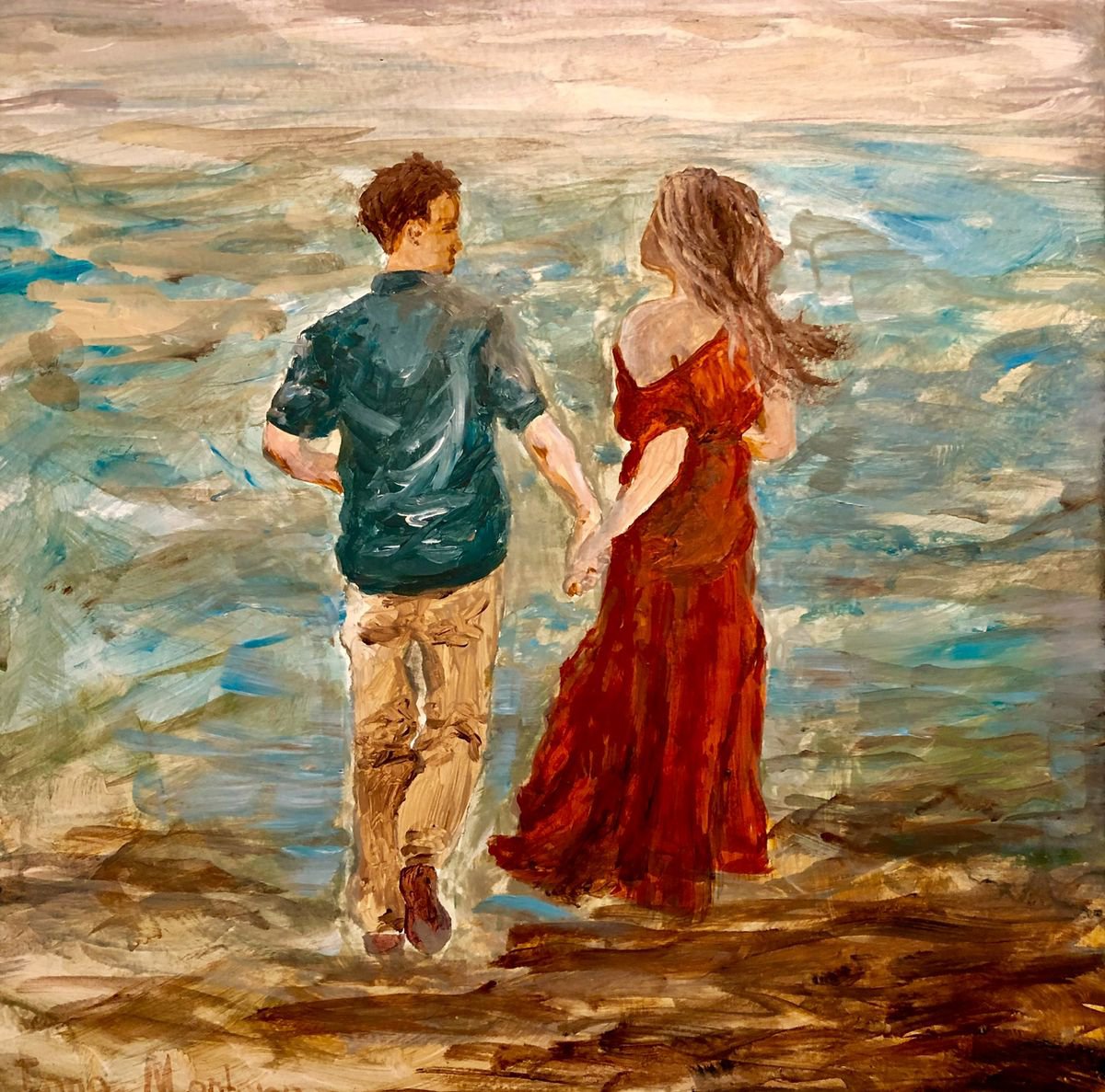 Expressive Portrait Acrylic Painting By Inna Montano, 10 X 10, Endless Romance, Original Artwork