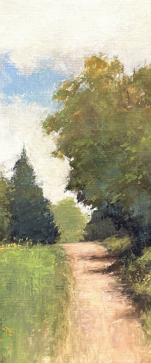 A Country Day 221017, trees and path impressionist landscape painting by Don Bishop