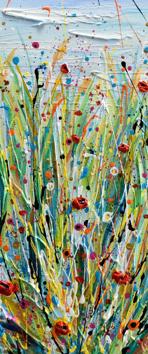 Poppy Meadow - Wildflower field Painting, Textured Wall Art by Olga Tkachyk