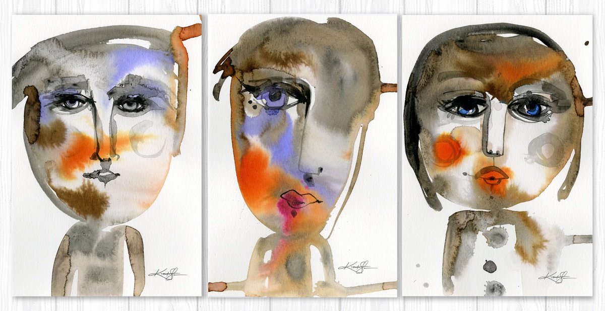 Funky Face Pizzazz Collection 4 - 3 Abstract Face Paintings by Kathy Morton Stanion by Kathy Morton Stanion