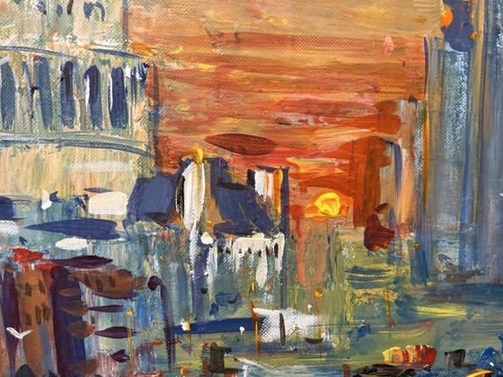 LONDON SUNRISE , abstract impressionist painting 70x100cm