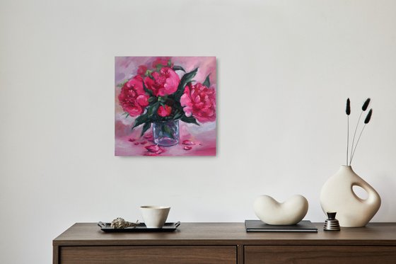 Pink  Peonies in a glass still life