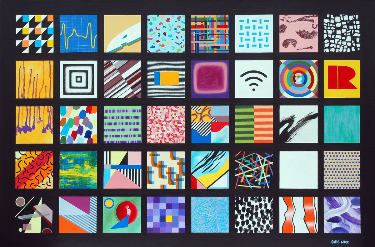 Geometric Abstract Acrylic Painting By Steve White, 47 X 31", White Square, Original Artwork